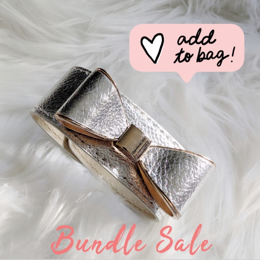 Silver leather like bow tie snap bracelet add on